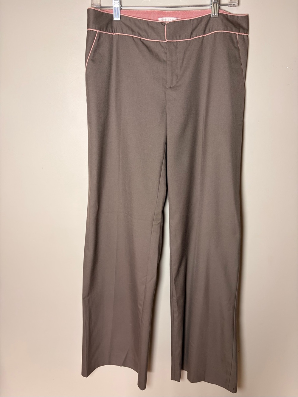 Rebecca Taylor Size 10 Wool Blend Dress Pants Brown Pink Trim Trousers